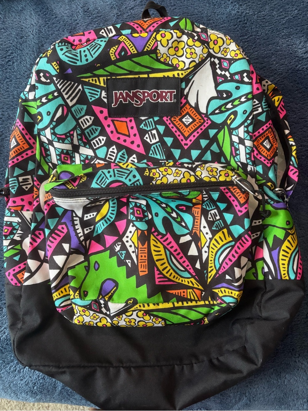 JanSport Neon Floral Geometric Print Backpack - Black, Green, Pink, Yellow, Teal